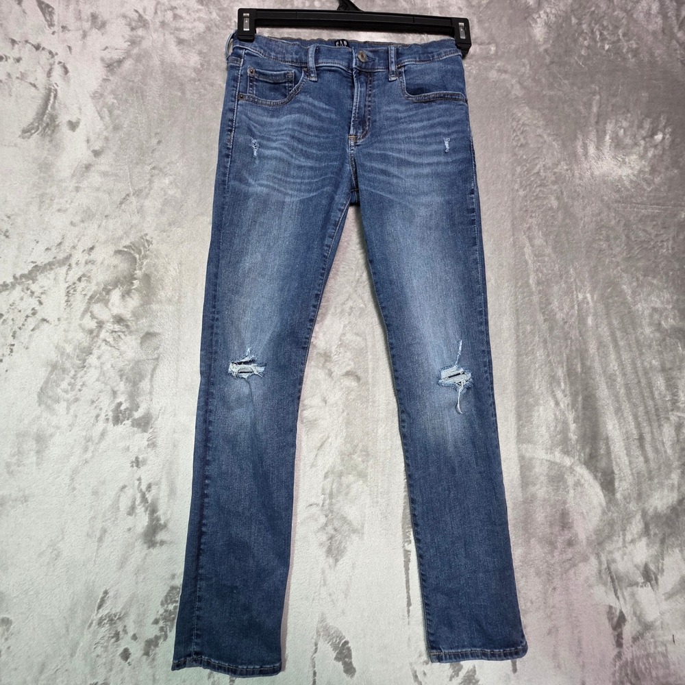 Gap Kids Boys Size 14 Stretch Skinny Jeans Medium Wash Distressed Ripped Denim